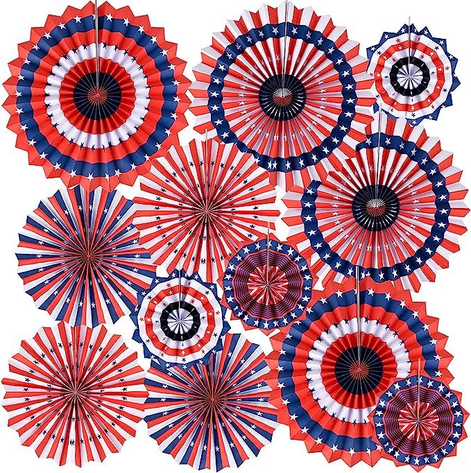 4th of July Decorations,12PCS Hanging Paper Fans for 4th of July Party Supplies,Fourth of July De... | Amazon (US)