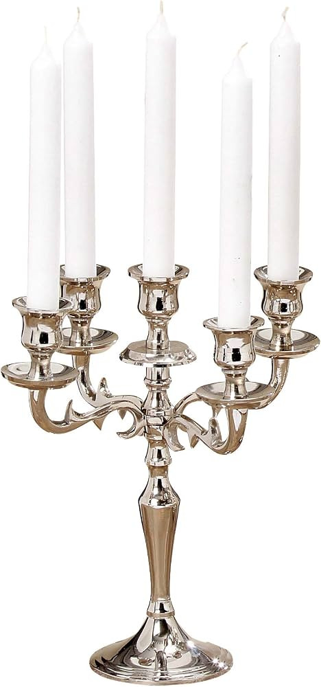 Hamptons Five Arm Silver Candelabra, Hand Crafted of Silver Aluminum Nickel, Over 1 Ft Tall (13.7... | Amazon (US)