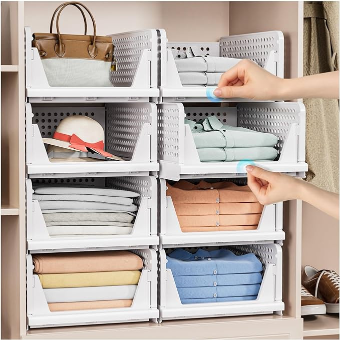 5 Pack Folding Closet Organizers Storage Box, Stackable Plastic Storage Basket, Closet Organizers... | Amazon (US)