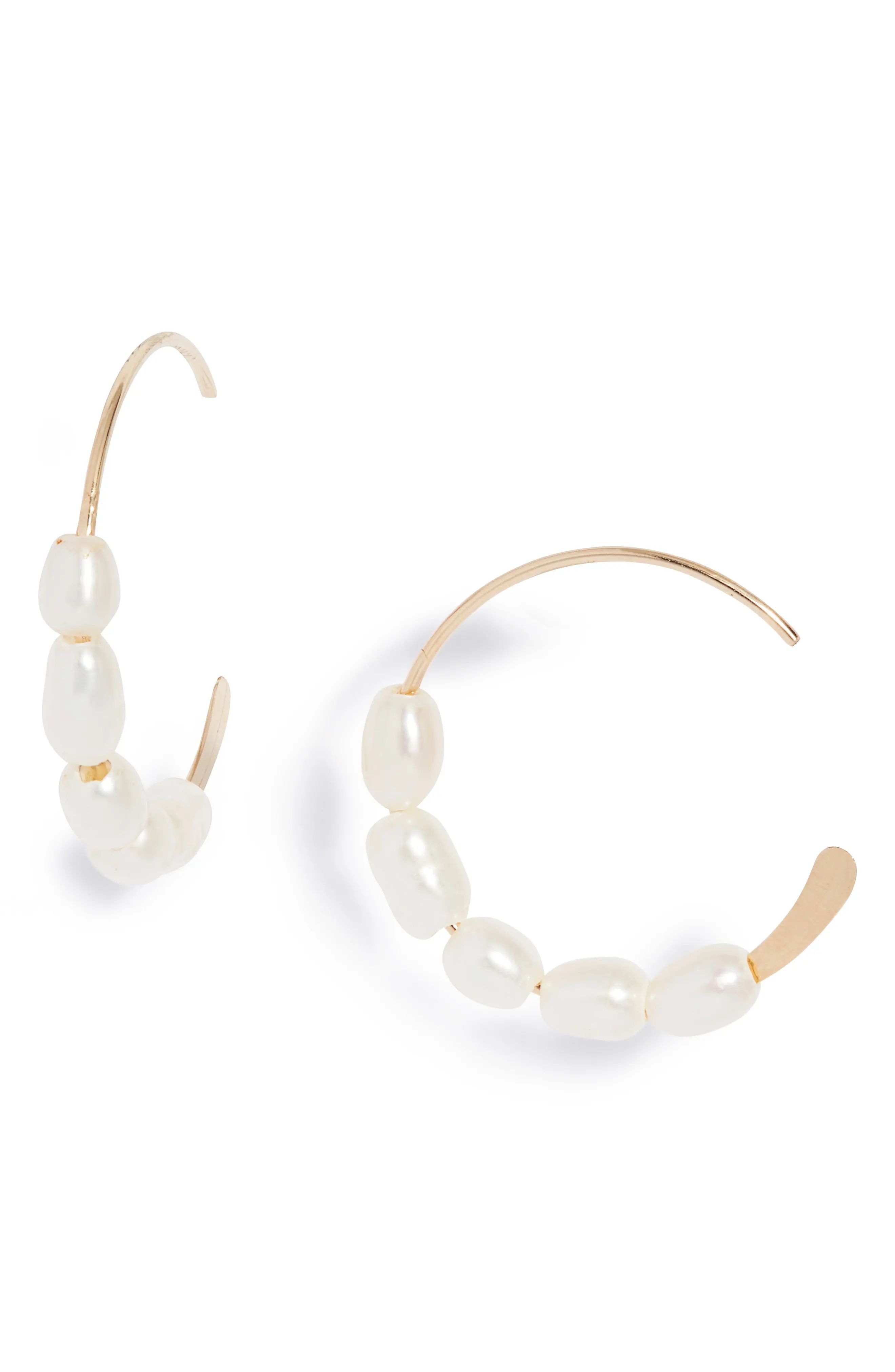 Caelynn X Set & Stones Kelley Freshwater Pearl Hoop Earrings in Gold at Nordstrom | Nordstrom