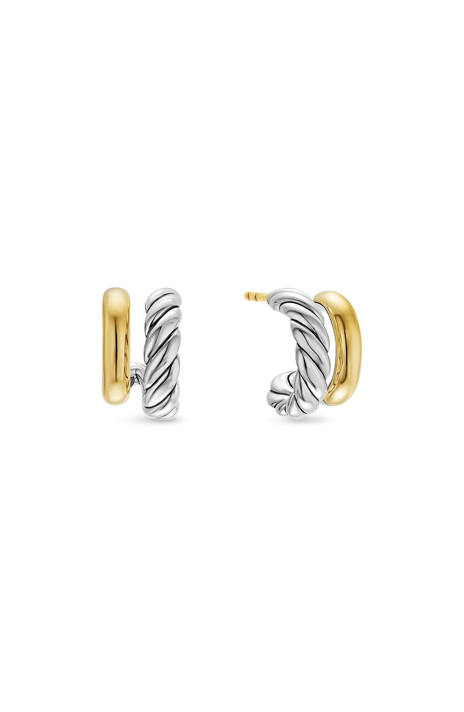 DY Mercer® Double Hoop Huggie Earrings in Sterling Silver with 18K Yellow Gold, 7.8mm | Nordstrom