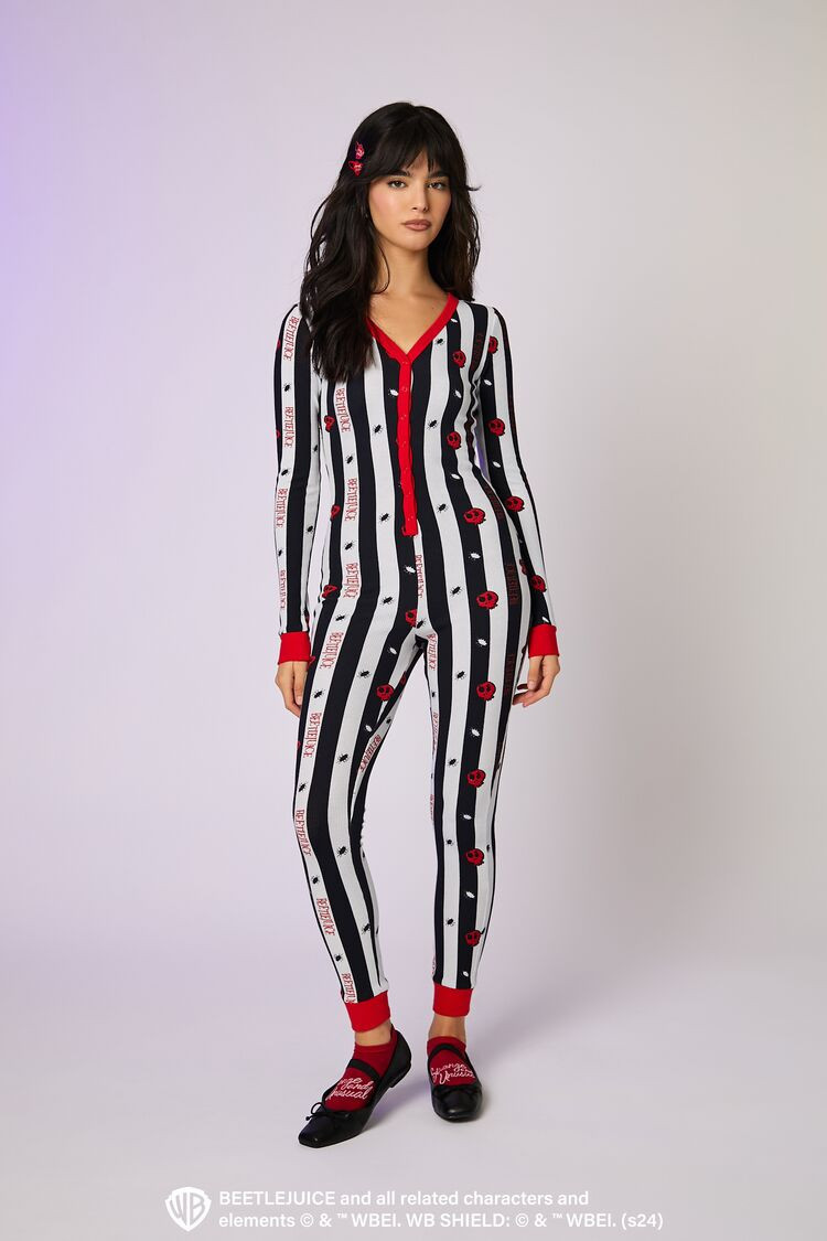 Beetlejuice Beetlejuice Thermal Pajama Jumpsuit | Forever 21
