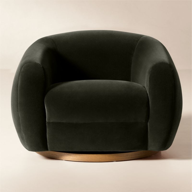 Laszlo Dark Grey Velvet Swivel Chair | CB2