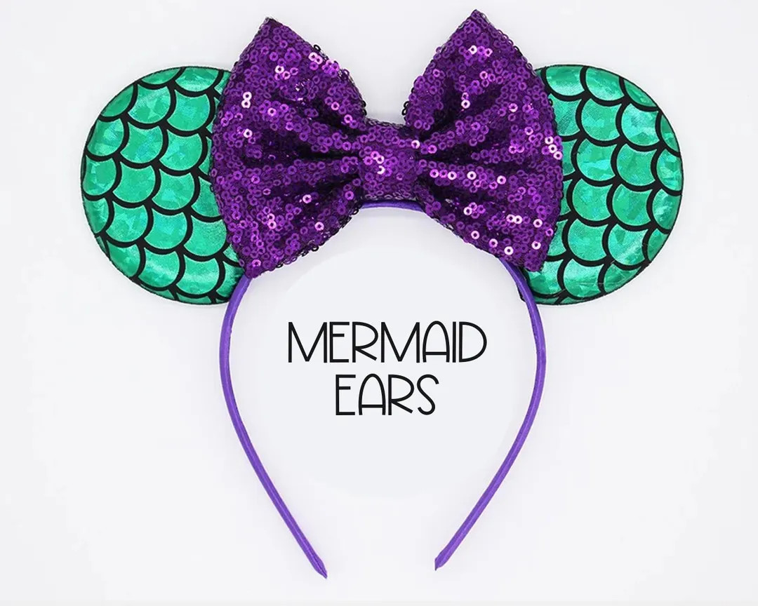 Mermaid Mouse Ears Headband | Scales Mouse Ear Headband | Choose Bow Color - Etsy | Etsy (US)