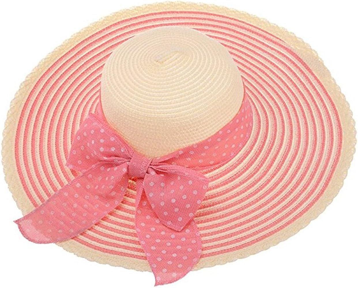 BESTOYARD Women's Wide Brim Summer Caps Beach Sun Straw Hat Stripe Floppy Hats (Pink) | Amazon (US)