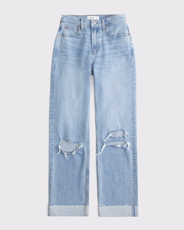 Women's Curve Love High Rise 90s Relaxed Cuffed Hem Jean | Women's | Abercrombie.com | Abercrombie & Fitch (US)