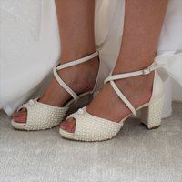 Pearl Decorated Pretty Wedding Shoes, Medium Heels, Comfortable Block Heel Bridal Shoes, Off-White V | Etsy (US)