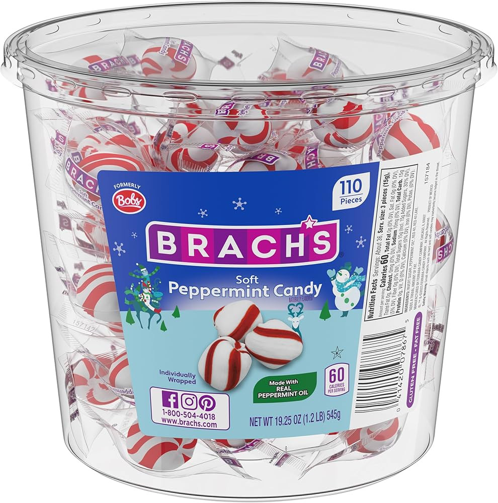 Brach's Bob's Soft Peppermint Tub, Individually Wrapped Holiday Candy, 110 Count | Amazon (US)