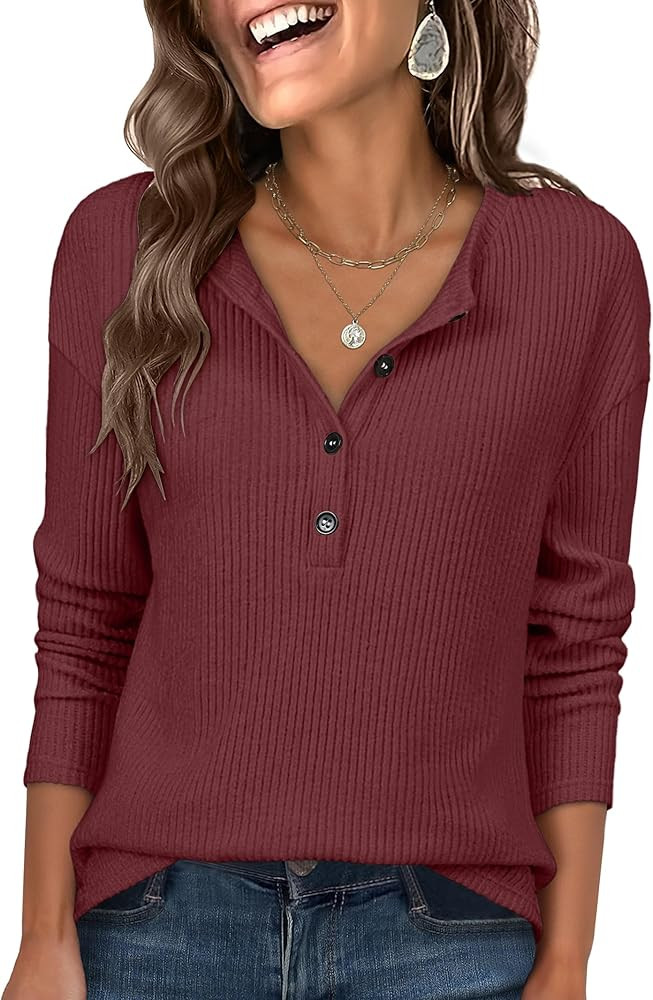 ANRABESS Long Sleeve Shirts for Women Henley Tops Dressy Casual T-Shirts Blouses 2025 Fall Lightw... | Amazon (US)