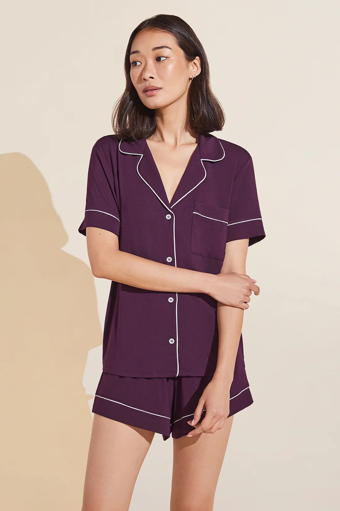 Gisele TENCEL™ Modal Relaxed Short PJ Set - Plum/Ivory - Eberjey | Eberjey