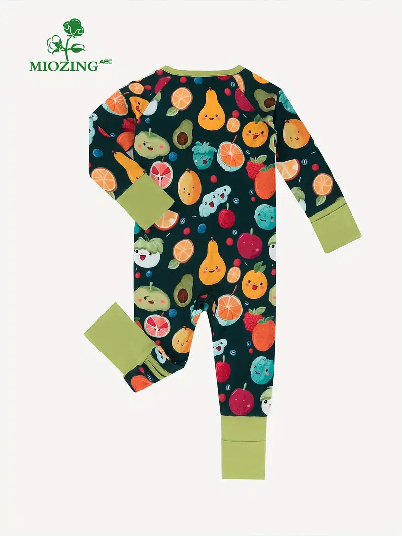 Bamboo Fiber Fabric Baby Onesie, Cute Cartoon Fruit Print Zip Up Long Sleeve Jumpsuit, Elastic Ju... | Temu Affiliate Program