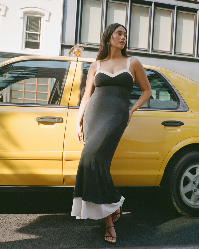 Women's Dipped-Waist Bubble Hem Midi Dress | Women's Clearance | Abercrombie.com | Abercrombie & Fitch (US)