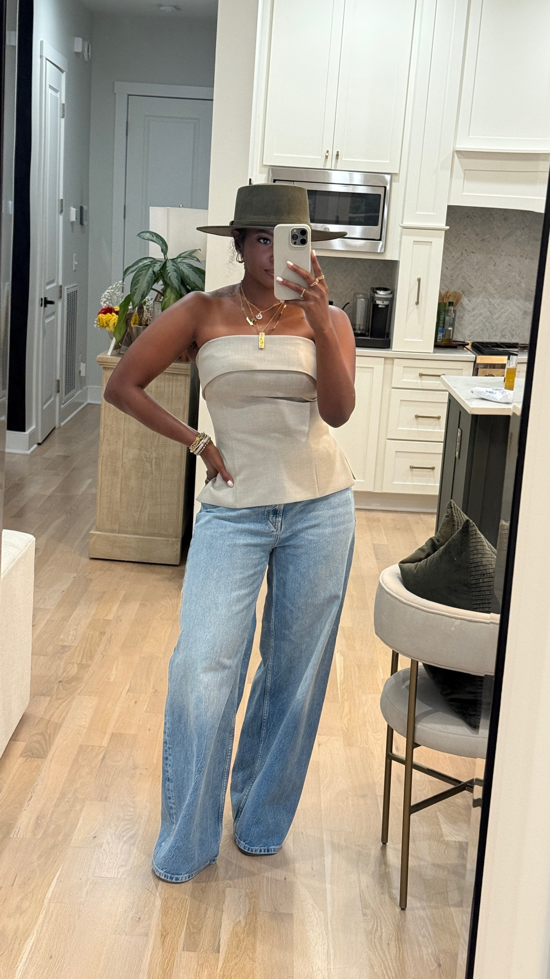 Outfit in motion 
Top: 8
Jeans: 10 (tailored around waist) 
Fedora: shoplivinfearless.com 
