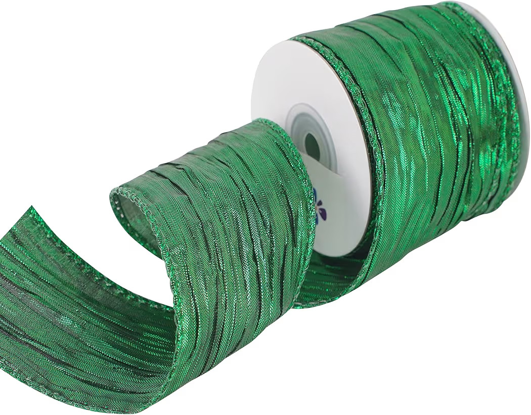 MEEDEE Emerald Green Wired Ribbon with Metallic Trim - Crinkle Wired Ribbon for Gift Wrapping, Ch... | Amazon (US)