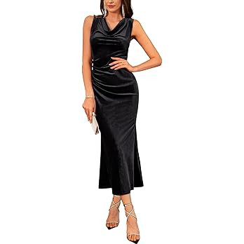 GRACE KARIN Womens Cowl Neck Long Formal Dresses Fall Velvet Sleeveless Maxi Bodycon Dress Ruched... | Amazon (US)