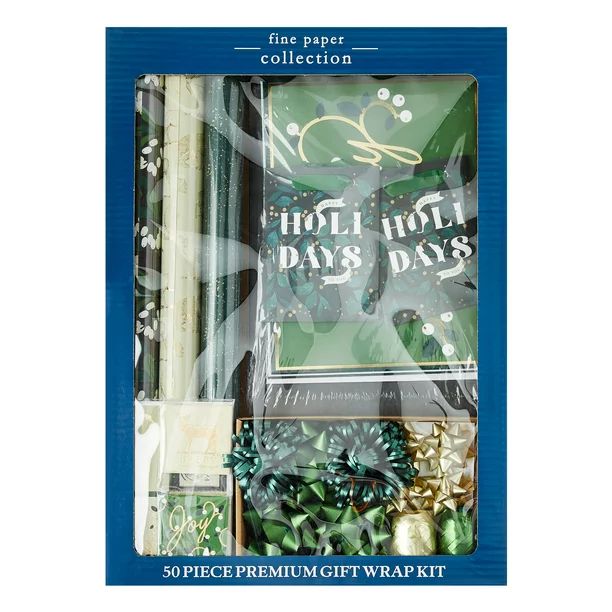 Holiday Time Premium Paper Gift Wrap Kit, Green, 50 Pieces | Walmart (US)