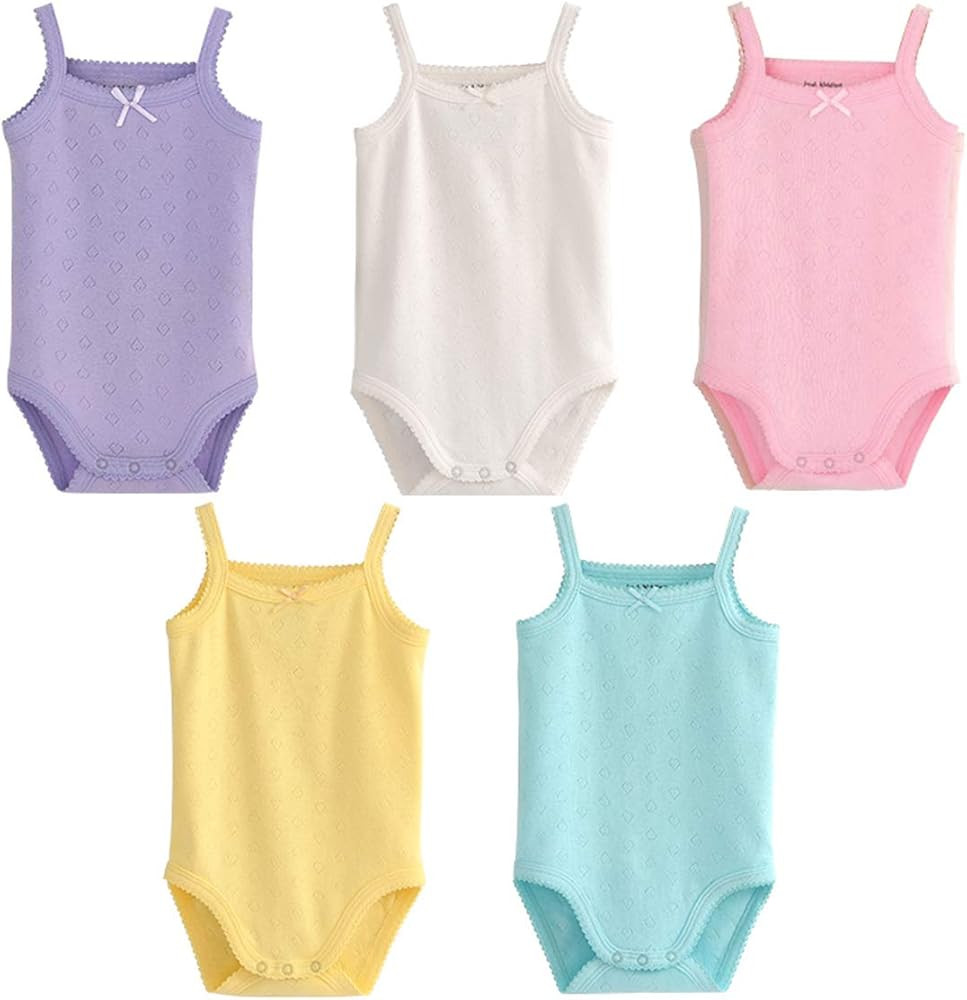 Baby Girls Spaghetti Strap Bodysuit Sleeveless Baby Tank Top Cotton Baby One-Pieces Pack of Summe... | Amazon (US)