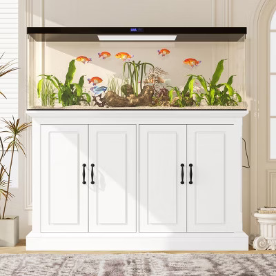 55‑75 Gallon White Aquarium Stand with Power Outlets, 4 Cabinets Storage, Heavy Duty MDF Reptile Terrarium Stand, Turtle Tank Cabinet-Koiai | Target