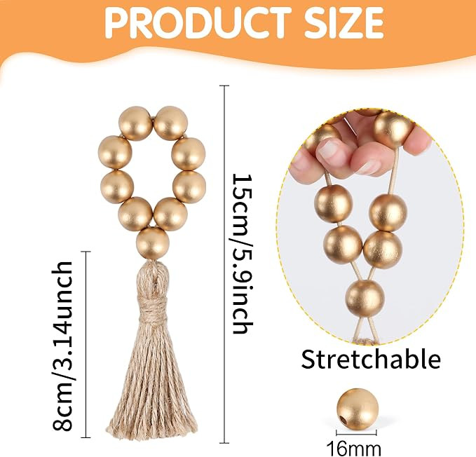 Meplait 6-Piece Wooden Bead Napkin Rings - Farmhouse Stretchable Napkin Rings with Tassel Boho De... | Amazon (US)
