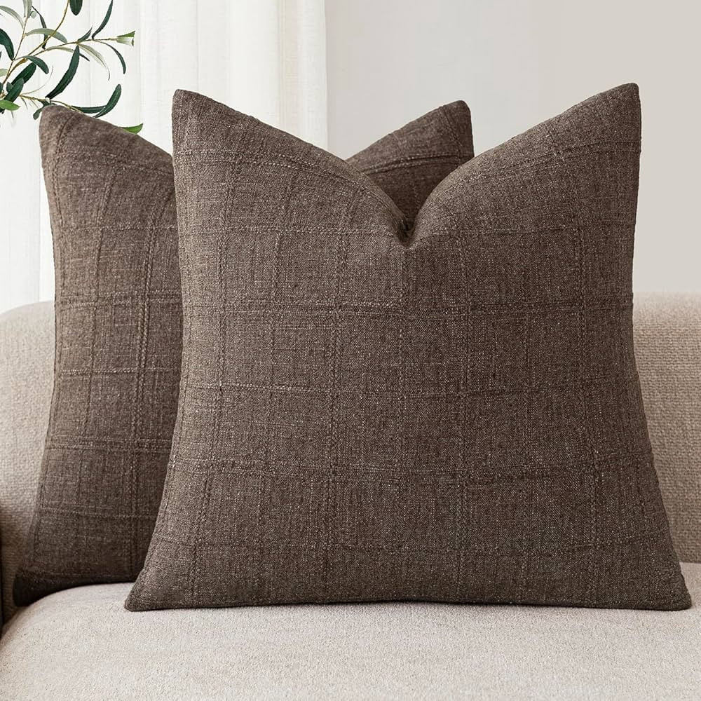 Foindtower Set of 2 Decorative Linen Check Throw Pillow Covers Neutral Farmhouse Vintage Cushion ... | Amazon (US)