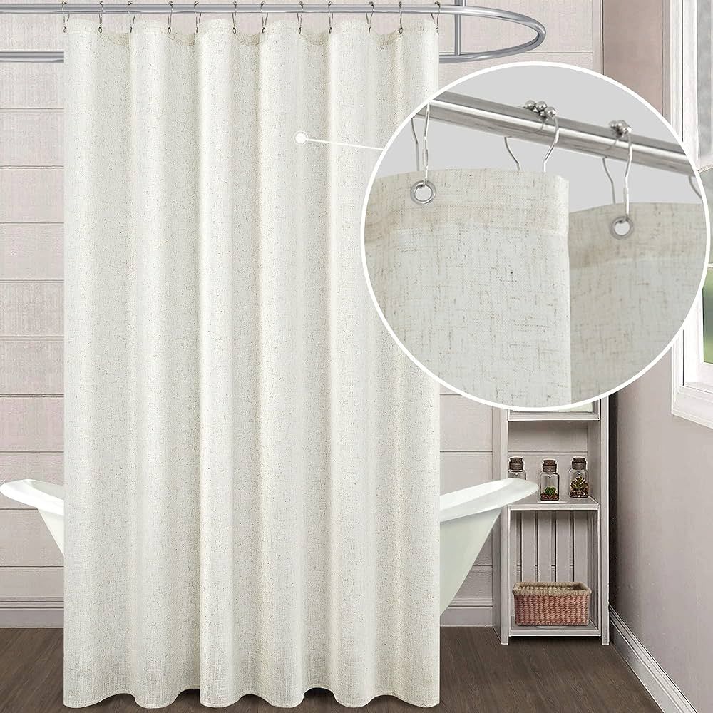 KOUFALL 96 Inch Shower Curtain,Natural Linen Waterproof Modern Boho Farmhouse Fabric Extra Long S... | Amazon (US)
