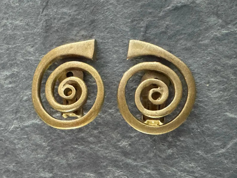 Vintage ALVA Museum Replica Clip On Earrings, Swirl Design Enamel Clip On Earrings | Etsy (US)