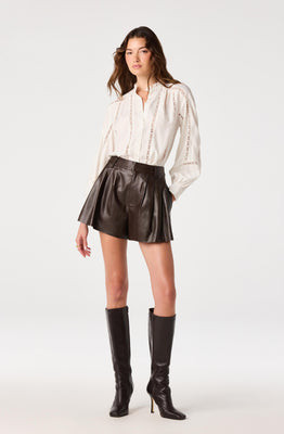 ASTR the Label | Atherton Faux Leather Pleated Shorts in Brown |  Size S | ASTR The Label (US)