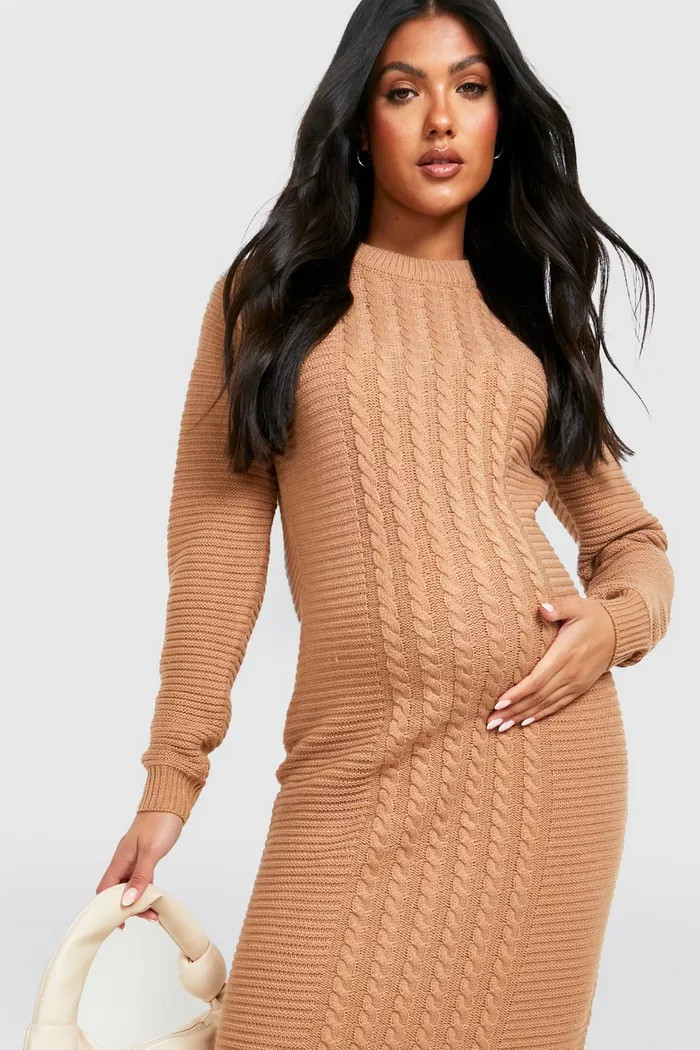 Maternity Cable Knit Knitted Midi Dress | boohoo (US & Canada)