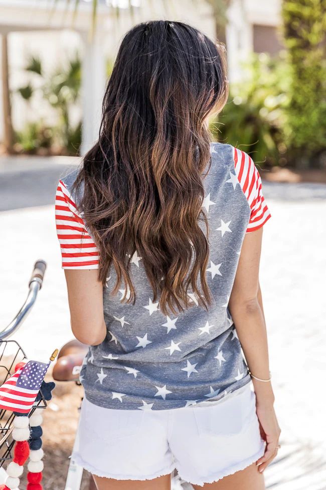 Believe In Something Navy Star/Stripe Blouse | Pink Lily