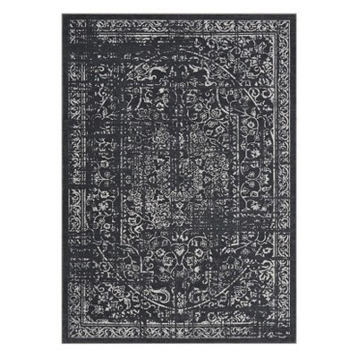 Washable Vintage Floral Distressed Rug Non Slip Low Pile Rug Soft Throw Floor Cover Foldable Indoor Carpet for Living Room Bedroom,Black/9'×12' | Target