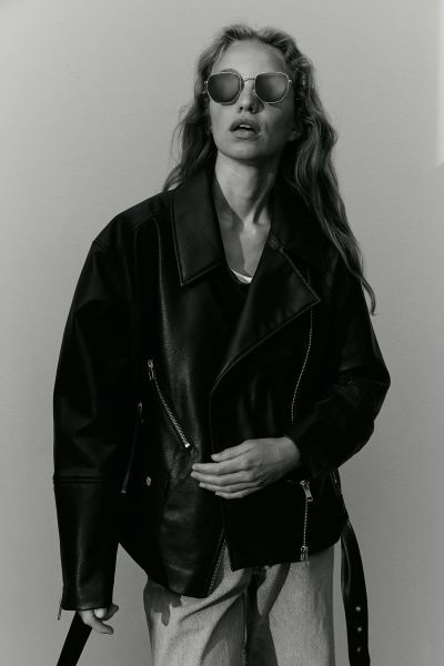 Oversized Biker Jacket - Black - Ladies | H&M US | H&M (US + CA)