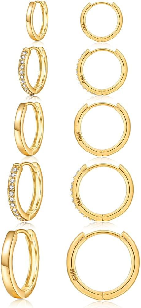 JEMARA Gold Earrings Minimalist 14K Gold Plated Huggie Hoop Earrings Set Hypoallergenic 925 Silve... | Amazon (CA)