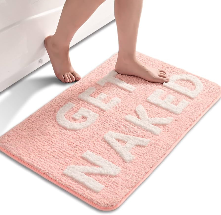 Get Naked Bath Mat Cute Pink and White Bathroom Rugs Funny Non Slip Bathtub Decor Mats Super Abso... | Amazon (US)