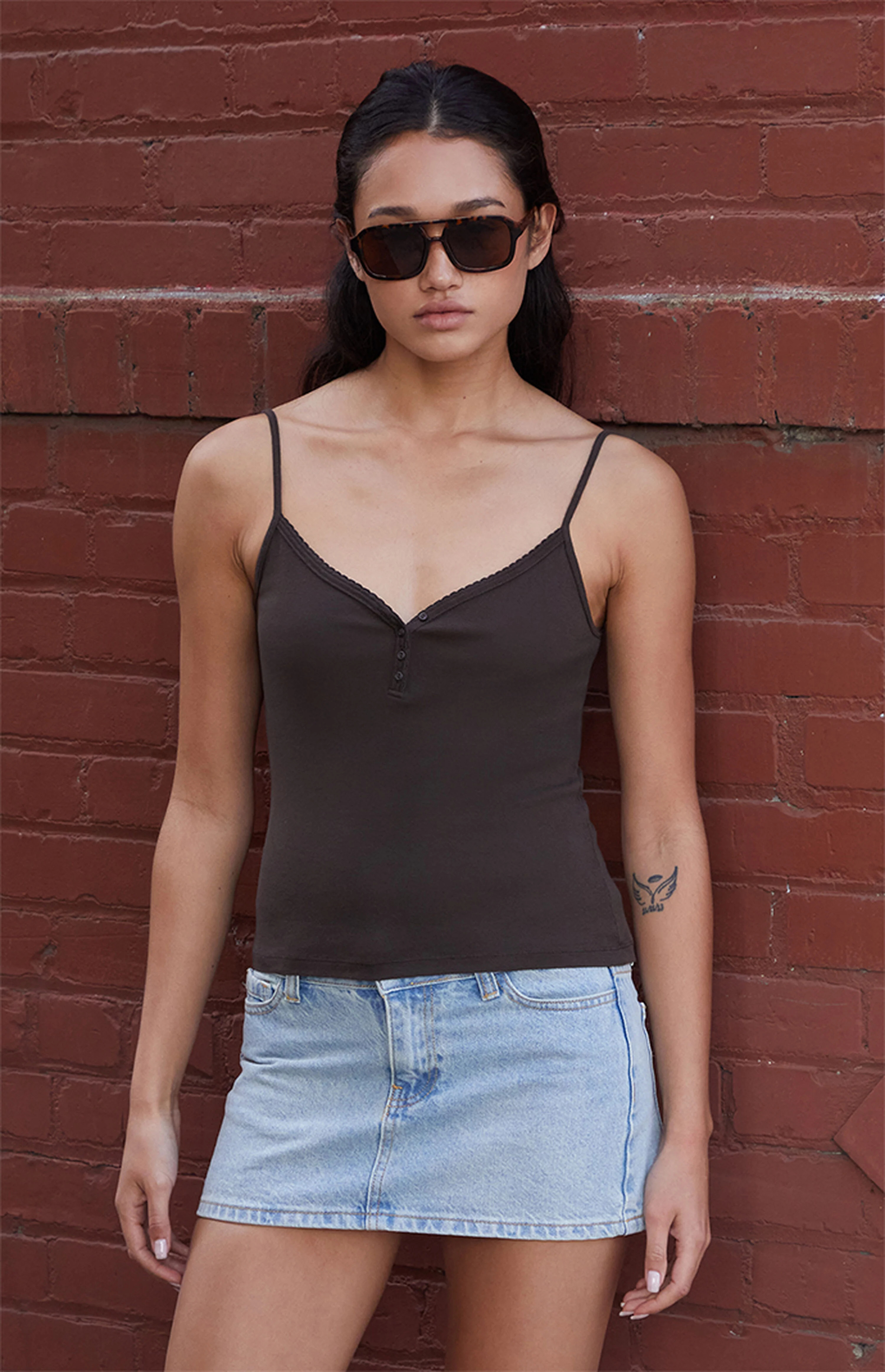 John Galt Brown Button Tank Top | PacSun