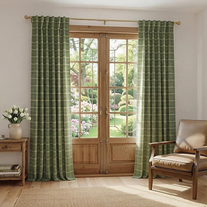NICETOWN 100% Blackout Buffalo Check Curtains 84 inch Length Kitchen Living Room Bedroom Olive Gr... | Amazon (US)