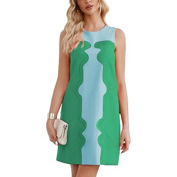 Ladyful Color Block Shift Dress Cotton Linen Sleeveless Crew Neck Mini Dresses 60s Party Vacation... | Amazon (US)