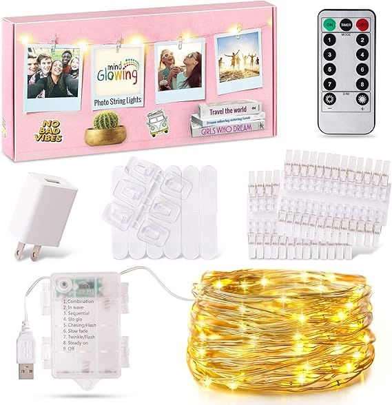 Mind-glowing Photo Clips String Light - Fairy Lights for Bedroom Wall (16.4ft), 50 Clips for Hang... | Amazon (US)