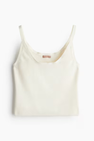 H & M - Fine-knit strappy top - White | H&M (UK, MY, IN, SG, PH, TW, HK)