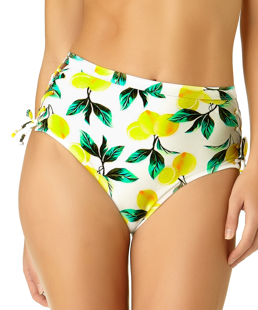 California Sunshine Women's Bikini Bottoms MULT - Yellow & Green Lemon High-Waist Bikini Bottoms - W | Zulily
