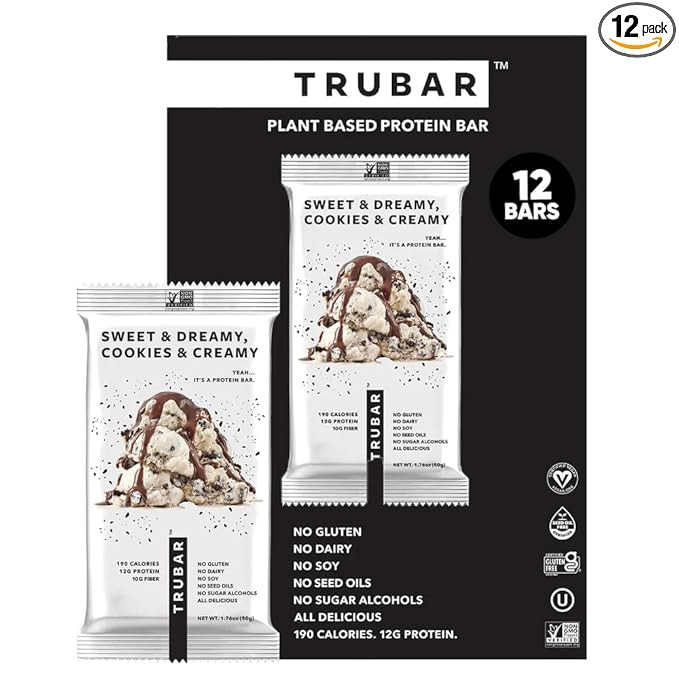 TRUBAR Vegan Protein Bar, Sweet & Dreamy Cookies and Creamy, Gluten Free, Plant Based Protein, Da... | Amazon (US)