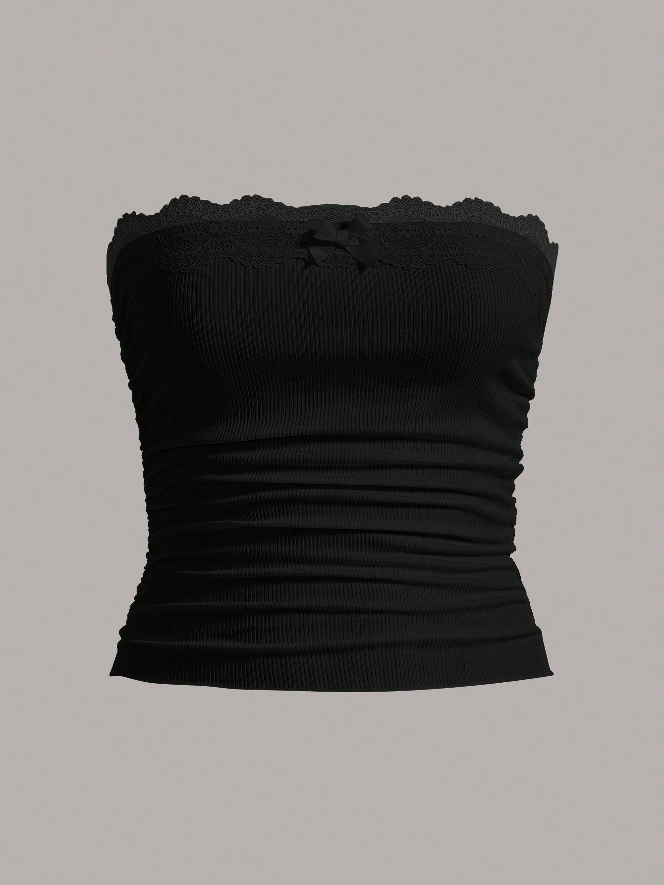 SHEIN EZwear Contrast Lace Ruched Tube Top | SHEIN