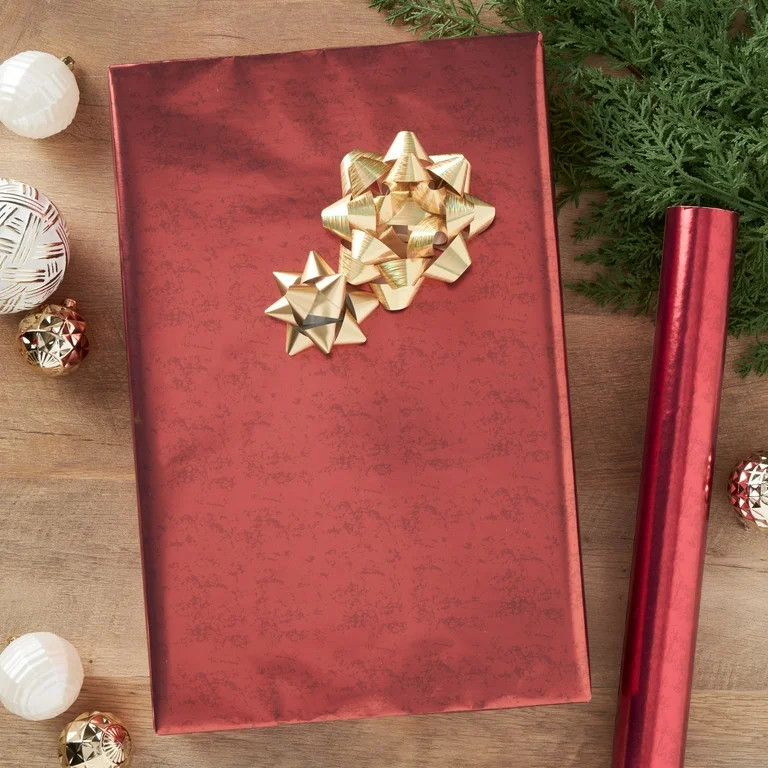 Red Foil Distressed Premium Heavyweight Christmas Wrapping Paper, 40 sq ft, by My Texas House | Walmart (US)