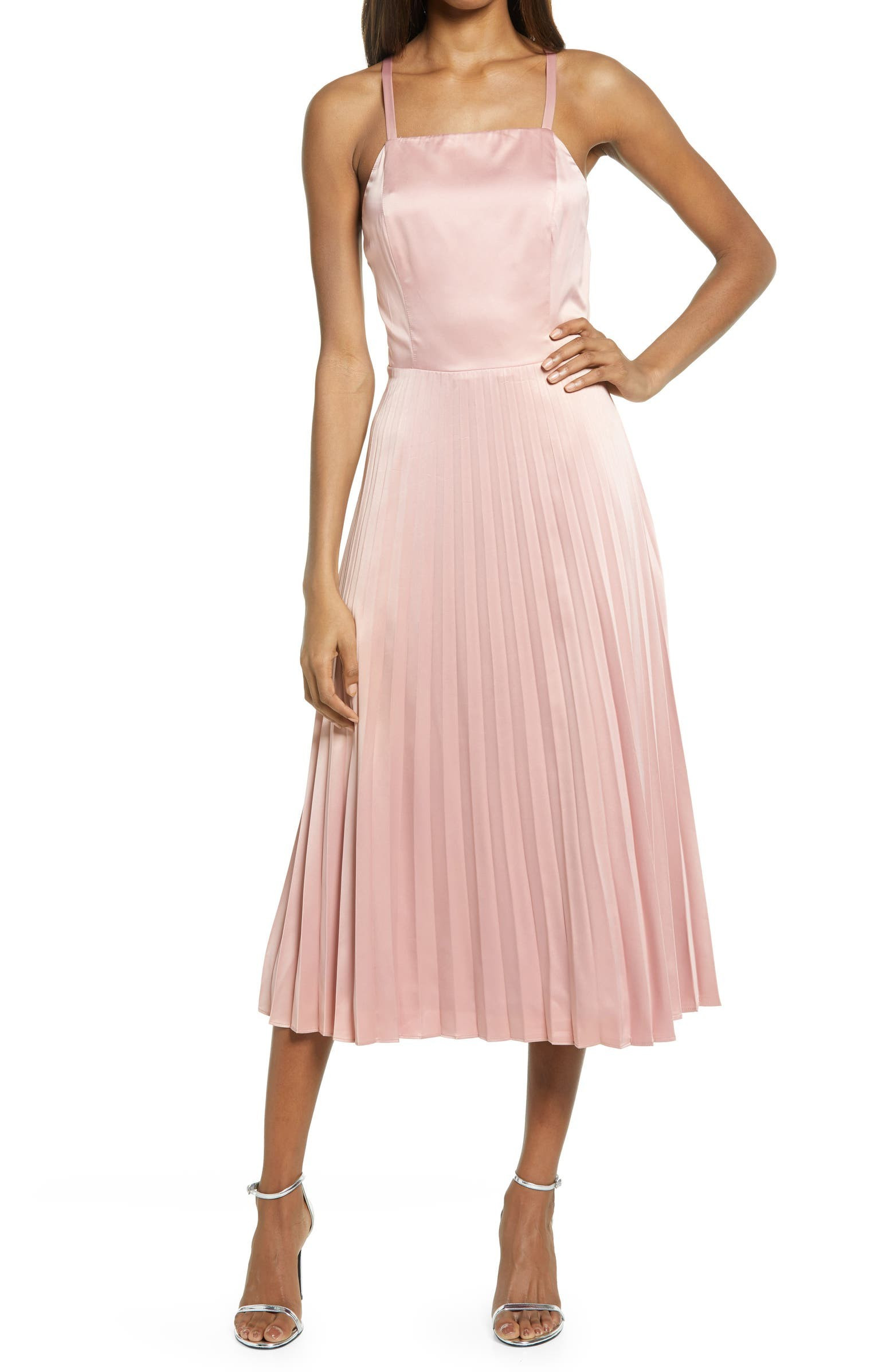 Give Us a Twirl Pleated Satin Midi Dress | Nordstrom