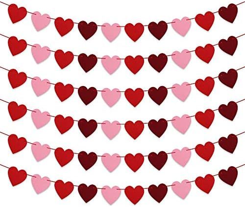 Felt Heart Garland Banner - NO DIY - 6 Pcs Valentines day Banner Decor - Valentines Decorations -... | Amazon (US)