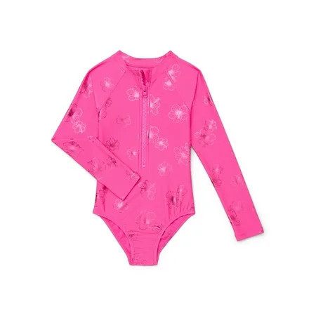 Wonder Nation Girls' Rashguard One Piece Swimsuit, Sizes 4-16 & Plus | Walmart (US)