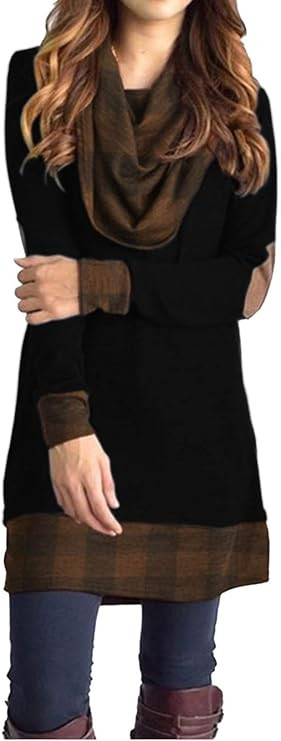 Famulily Women's Cowl Neck Tops Two Tone Color Block Pullovers Elbow Patchs Loose Long Tunic Blou... | Amazon (CA)