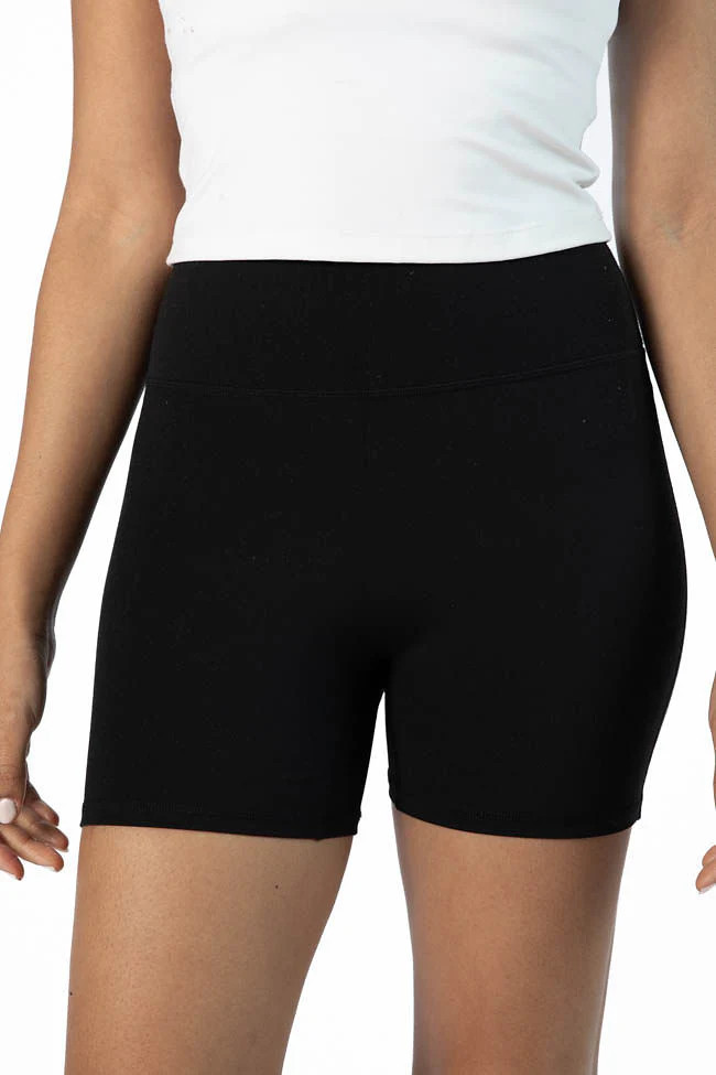 Home Stretch Black Biker Shorts | Pink Lily
