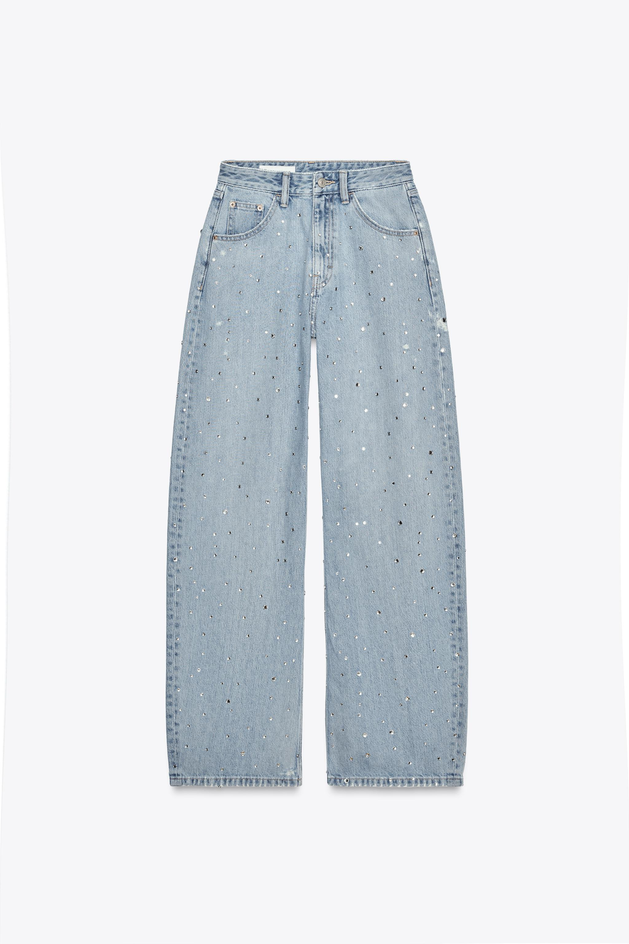 TRF CURVED RHINESTONE HIGH-WAIST JEANS | Zara UK