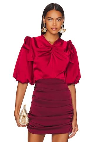 Andrea Iyamah x REVOLVE Adu Bubble Sleeve Top in Ruby from Revolve.com | Revolve Clothing (Global)