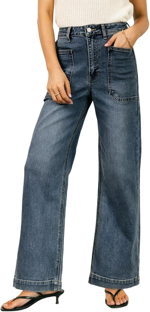 EVALESS Women's High Waisted Wide Leg Stretchy Denim Pants | Amazon (US)